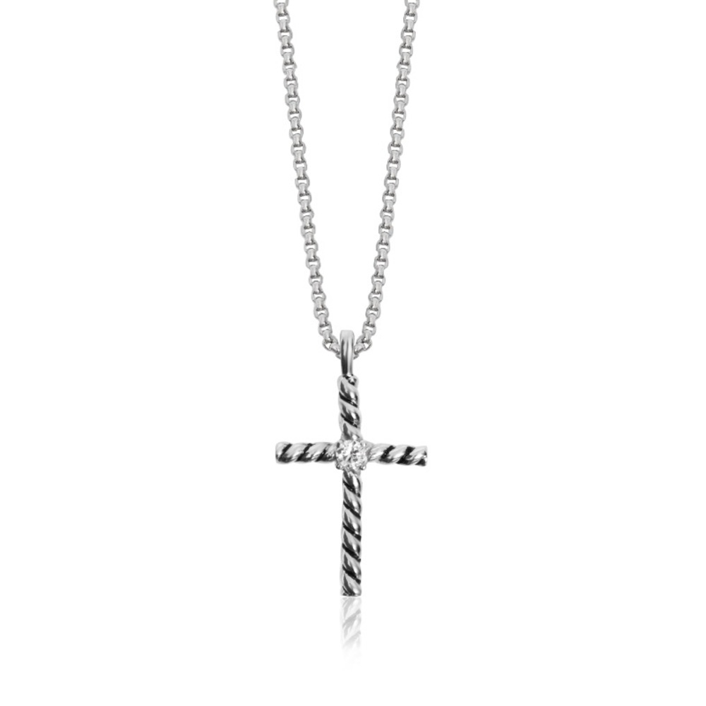 David Yurman Classic Cross Pendant in Sterling Silver with Center Diamond